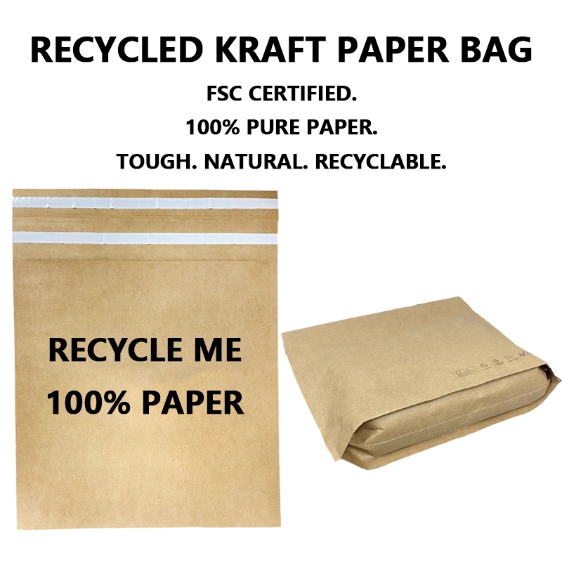 Sac postal en papier kraft recyclé personnalisé PPWR de l'UE avec bande déchirable